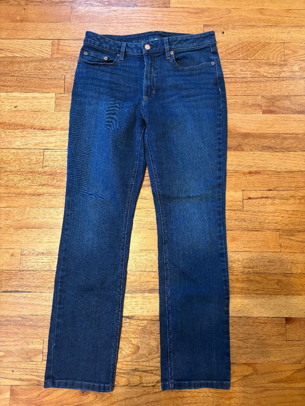 LL Bean 1912 BeanFlex Favorite Fit Straight Leg Jeans Womens Size 12 Blue 507467
